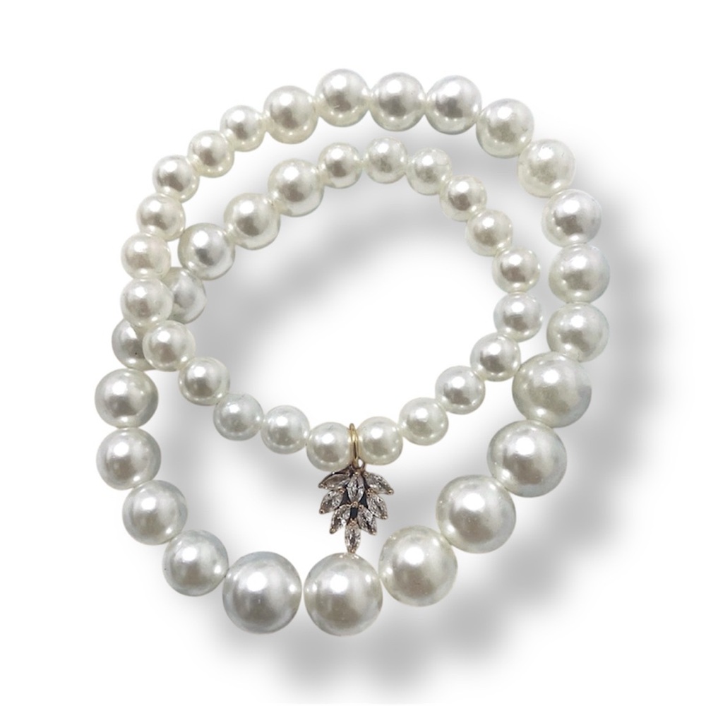 Classic Faux Pearl Lightweight Necklace with Gold Plated Blue Charm 14”